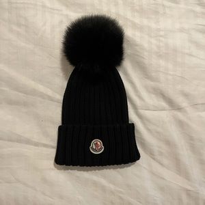Moncler Ribbed Wool Beanie with Fur Pompom